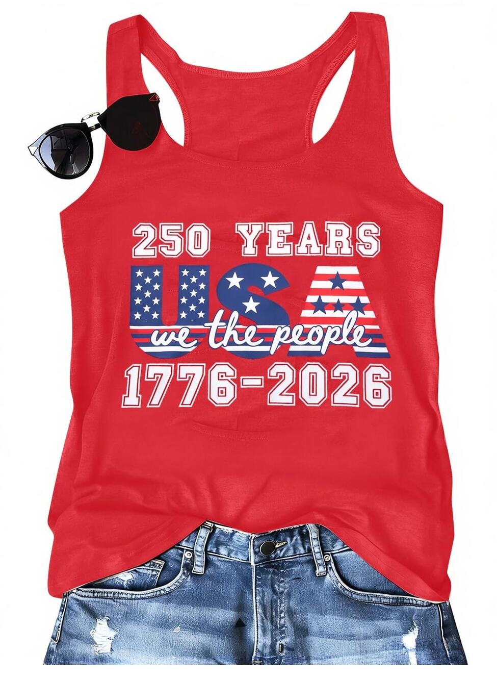 MNLYBABY Womens Tank Top M Red 250 Years USA We The People Patriotic NEW